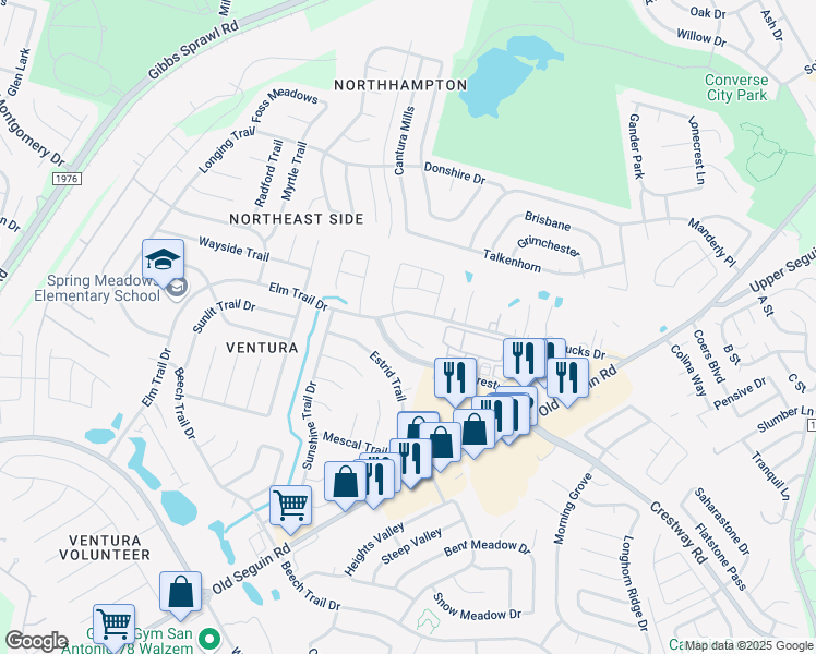 map of restaurants, bars, coffee shops, grocery stores, and more near 8203 Brucks Drive in San Antonio
