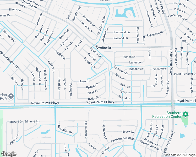 map of restaurants, bars, coffee shops, grocery stores, and more near 105 Ryan Drive in Palm Coast