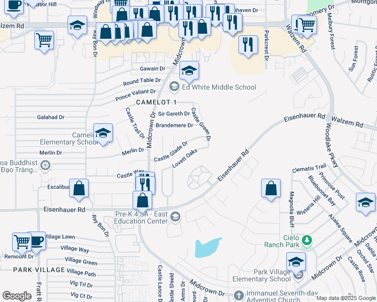 map of restaurants, bars, coffee shops, grocery stores, and more near 5653 Lovett Oaks in San Antonio