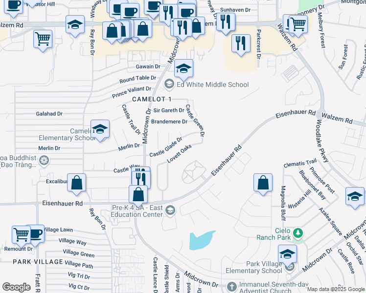 map of restaurants, bars, coffee shops, grocery stores, and more near 5653 Lovett Oaks in San Antonio