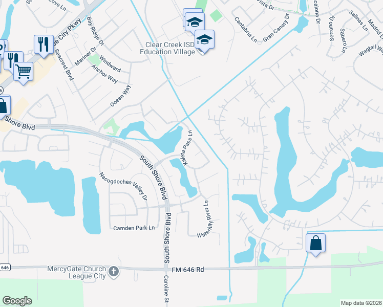 map of restaurants, bars, coffee shops, grocery stores, and more near 1609 Kaleta Pass Lane in League City