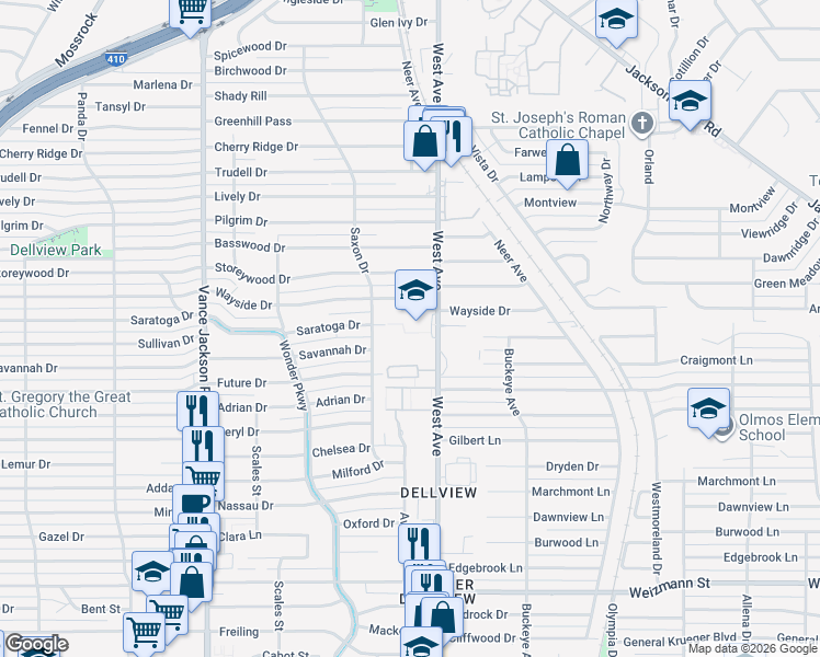 map of restaurants, bars, coffee shops, grocery stores, and more near 3915 West Avenue in San Antonio