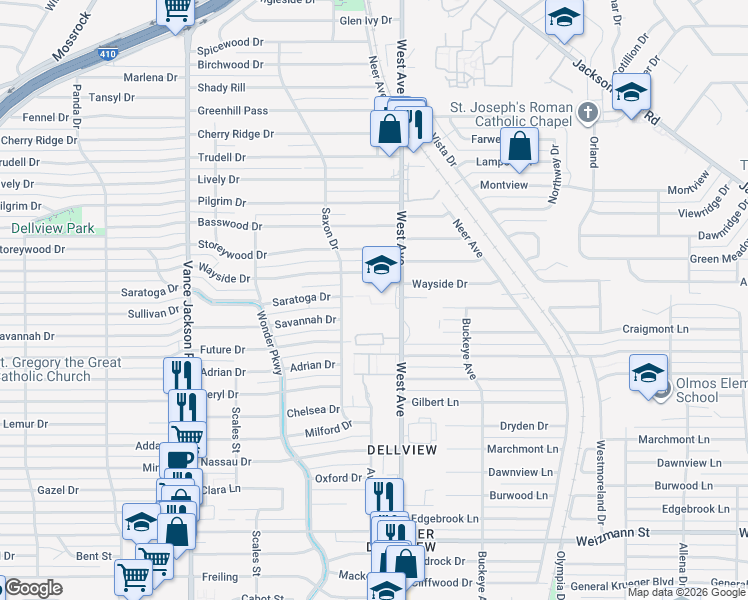 map of restaurants, bars, coffee shops, grocery stores, and more near 3915 West Avenue in San Antonio