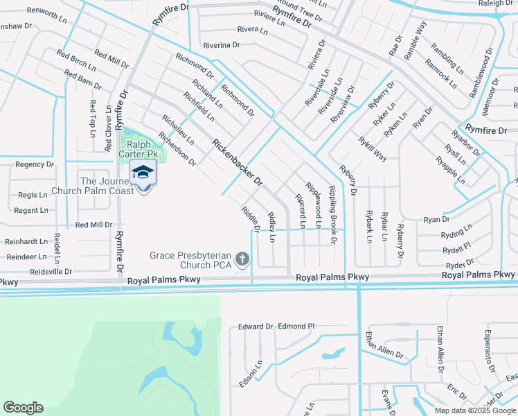 map of restaurants, bars, coffee shops, grocery stores, and more near 10 Ridley Lane in Palm Coast