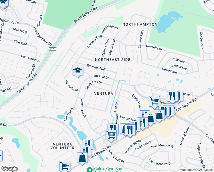 map of restaurants, bars, coffee shops, grocery stores, and more near 8063 Wayword Trail in San Antonio