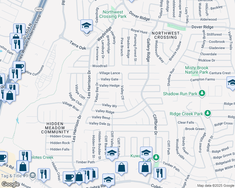 map of restaurants, bars, coffee shops, grocery stores, and more near 6119 Valley Tree in San Antonio