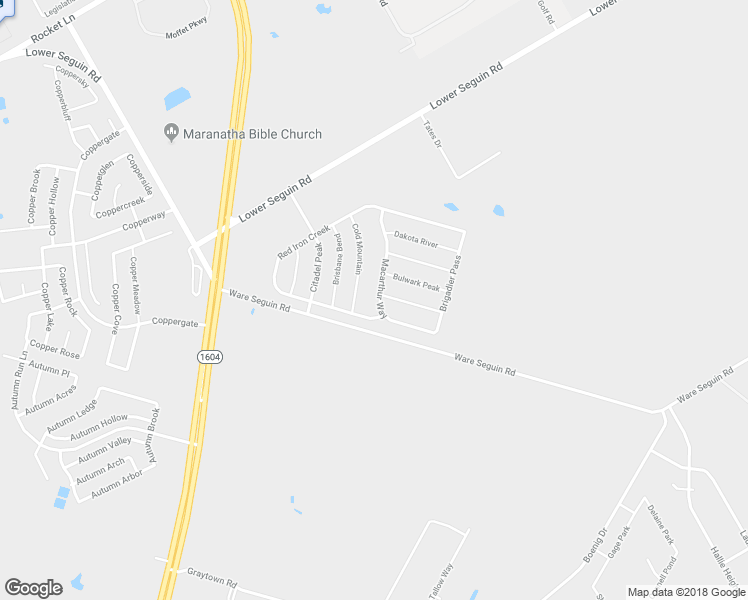 map of restaurants, bars, coffee shops, grocery stores, and more near 10306 Macarthur Way in Converse