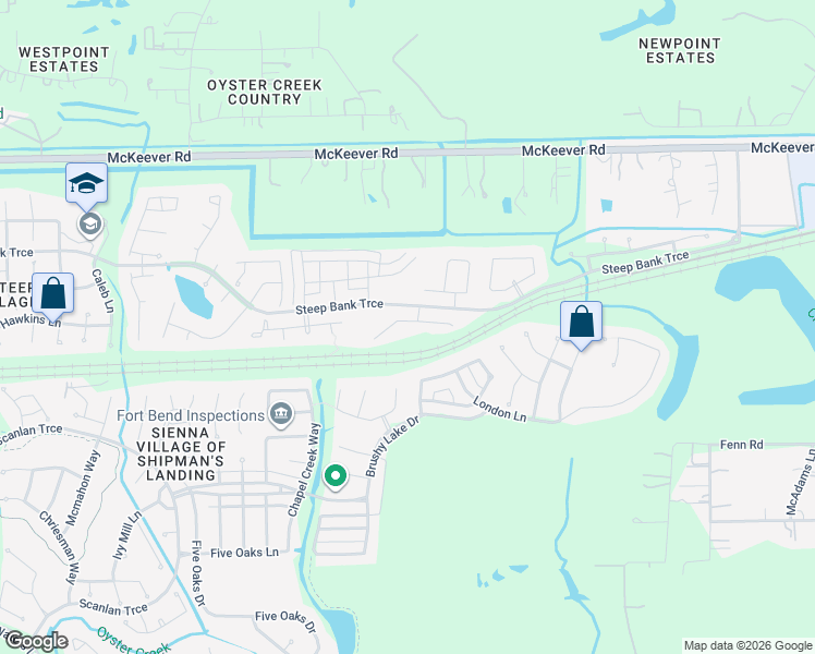 map of restaurants, bars, coffee shops, grocery stores, and more near 10854 Redstone Court in Missouri City