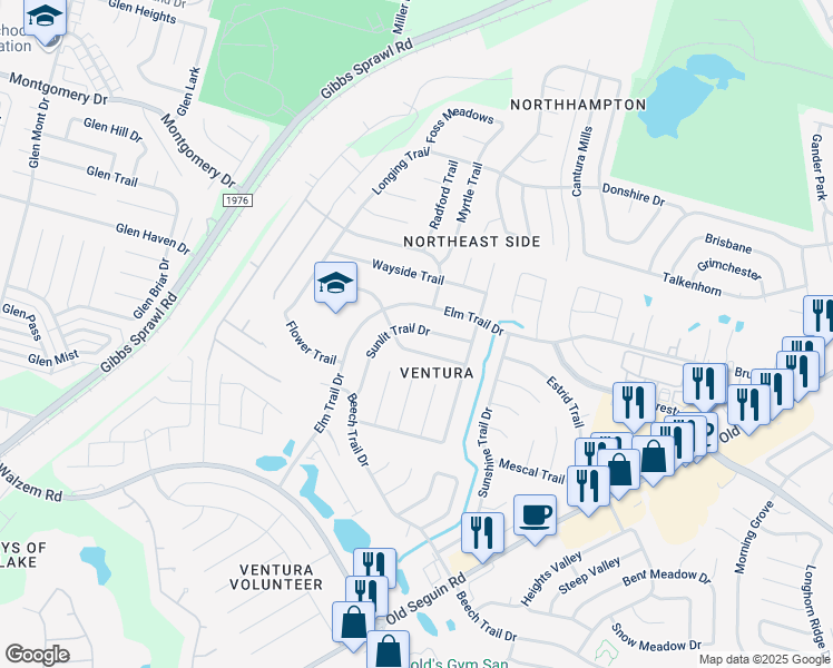 map of restaurants, bars, coffee shops, grocery stores, and more near 7234 Elm Trail Drive in San Antonio