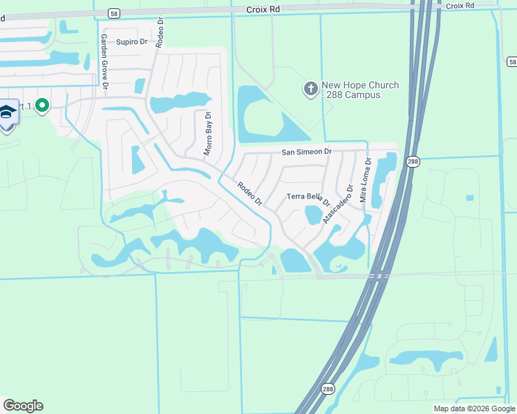 map of restaurants, bars, coffee shops, grocery stores, and more near 55 Rodeo Drive in Manvel