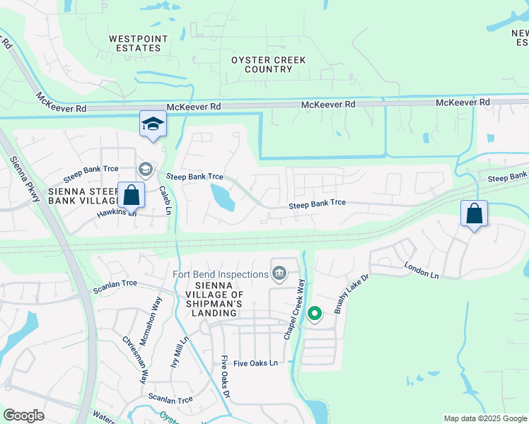 map of restaurants, bars, coffee shops, grocery stores, and more near 10531 Village Lake Drive in Missouri City