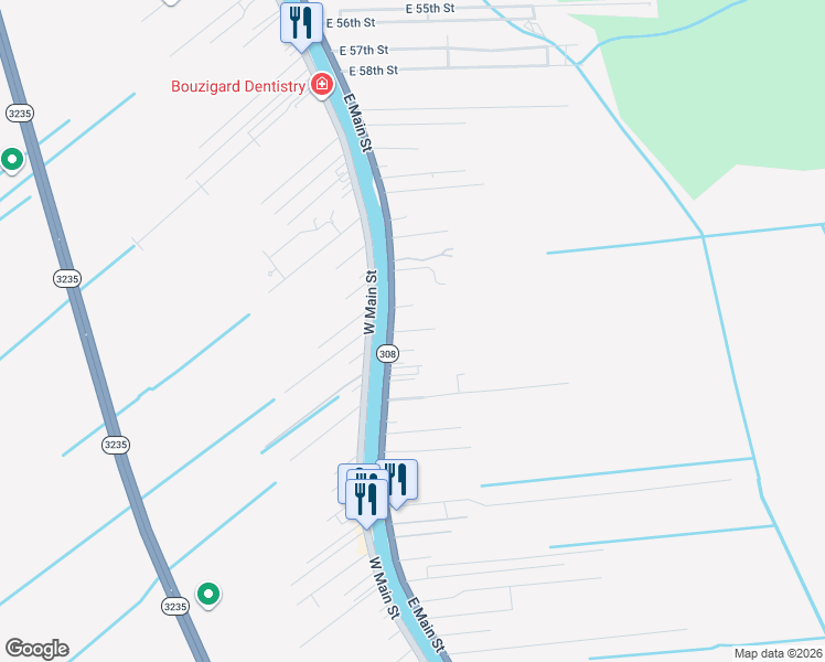 map of restaurants, bars, coffee shops, grocery stores, and more near East 62nd Street in Cut Off