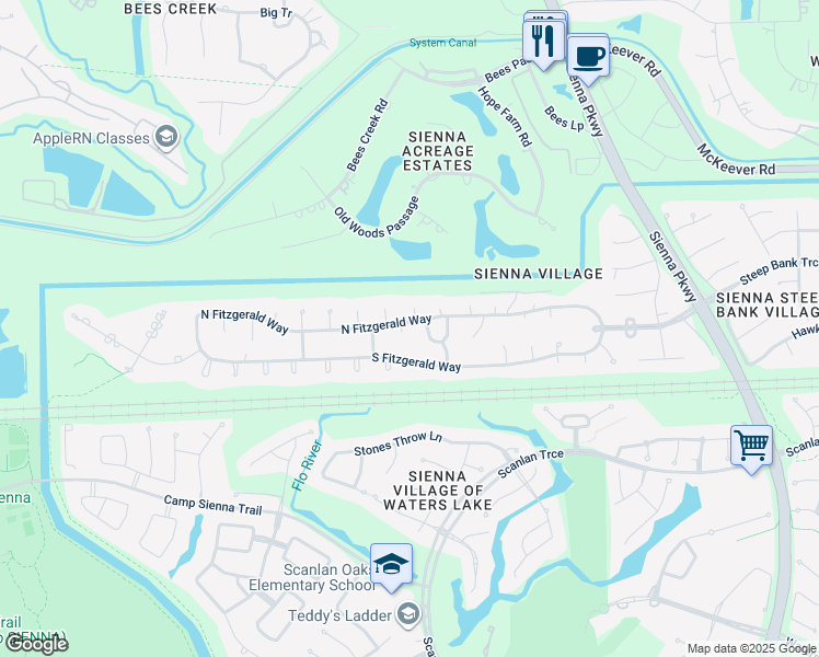 map of restaurants, bars, coffee shops, grocery stores, and more near 3806 Oakland Court in Missouri City