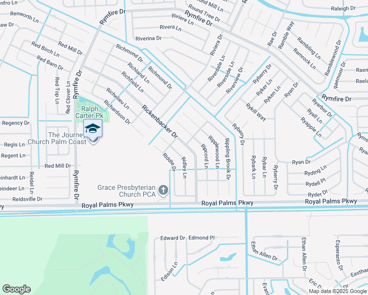 map of restaurants, bars, coffee shops, grocery stores, and more near 77 Rickenbacker Drive in Palm Coast
