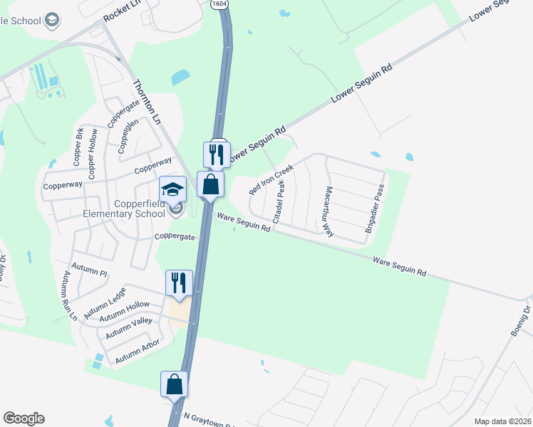 map of restaurants, bars, coffee shops, grocery stores, and more near 7619 Citadel Peak in Converse