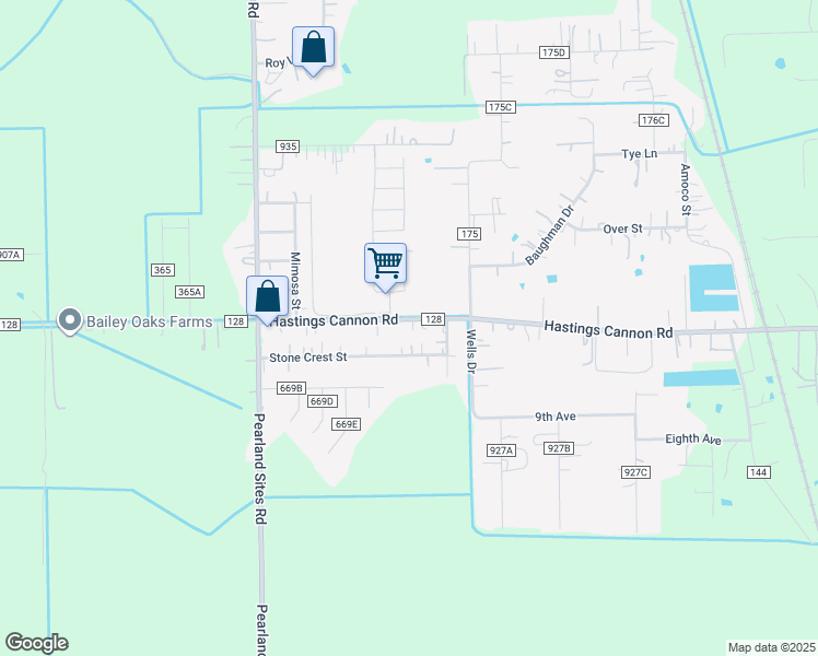 map of restaurants, bars, coffee shops, grocery stores, and more near 7552 Hastings Cannon Road in Alvin