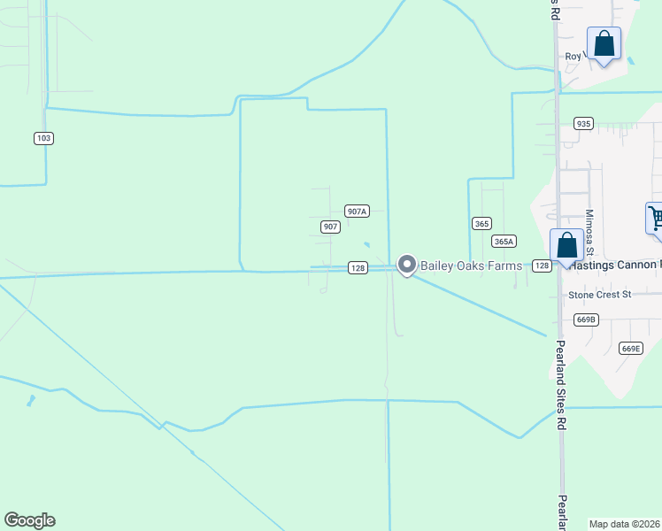 map of restaurants, bars, coffee shops, grocery stores, and more near County Road 907 in Pearland