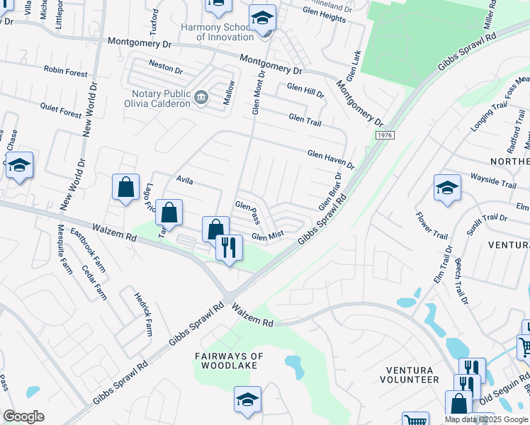 map of restaurants, bars, coffee shops, grocery stores, and more near 7025 Glen Pass in San Antonio
