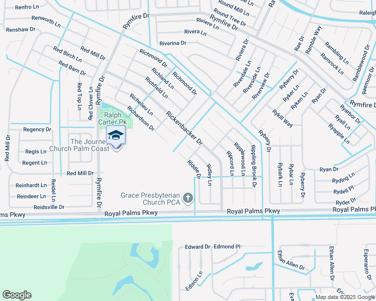 map of restaurants, bars, coffee shops, grocery stores, and more near 3 Riding Place in Palm Coast