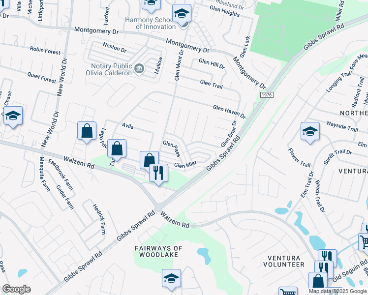 map of restaurants, bars, coffee shops, grocery stores, and more near 7025 Glen Pass in San Antonio