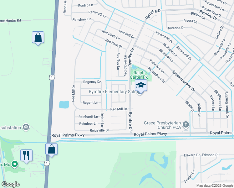 map of restaurants, bars, coffee shops, grocery stores, and more near 8 Reybell Lane in Palm Coast