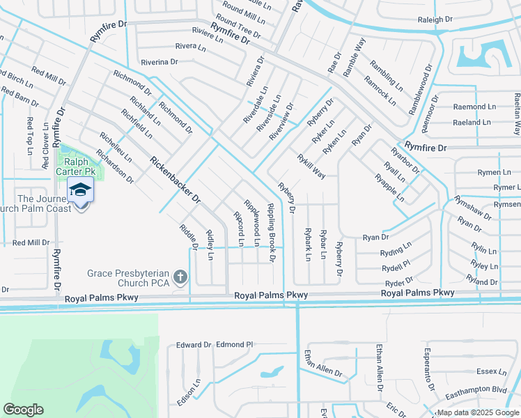 map of restaurants, bars, coffee shops, grocery stores, and more near 15 Ripplewood Lane in Palm Coast