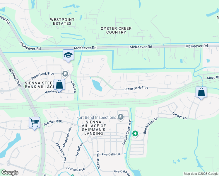 map of restaurants, bars, coffee shops, grocery stores, and more near 10531 Village Lake Drive in Missouri City