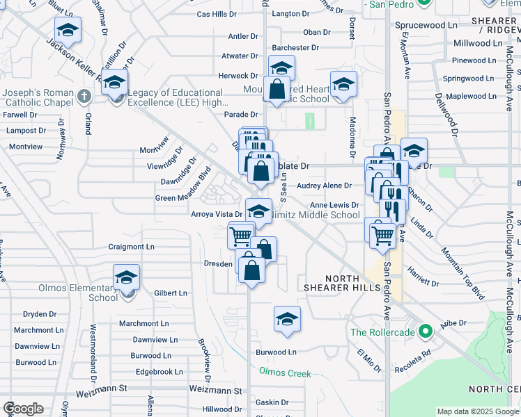 map of restaurants, bars, coffee shops, grocery stores, and more near 5426 Blanco Road in San Antonio