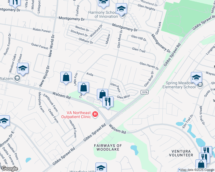 map of restaurants, bars, coffee shops, grocery stores, and more near 7531 Glen Mont Drive in San Antonio