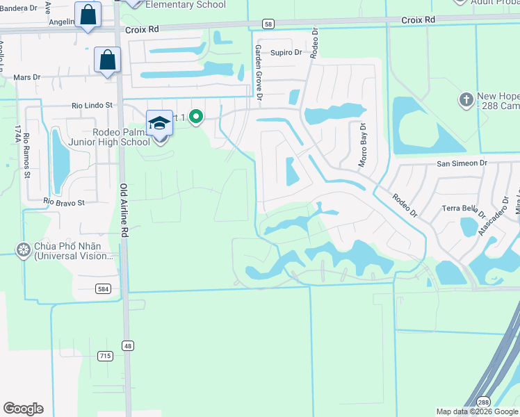 map of restaurants, bars, coffee shops, grocery stores, and more near 7 Alyssa Palms Drive in Manvel