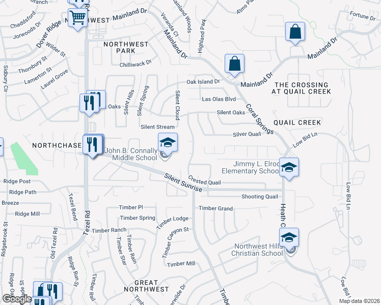 map of restaurants, bars, coffee shops, grocery stores, and more near 4803 Mountain Quail in San Antonio