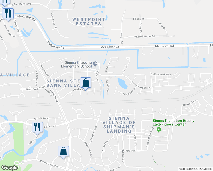 map of restaurants, bars, coffee shops, grocery stores, and more near 3719 Garden Way in Missouri City