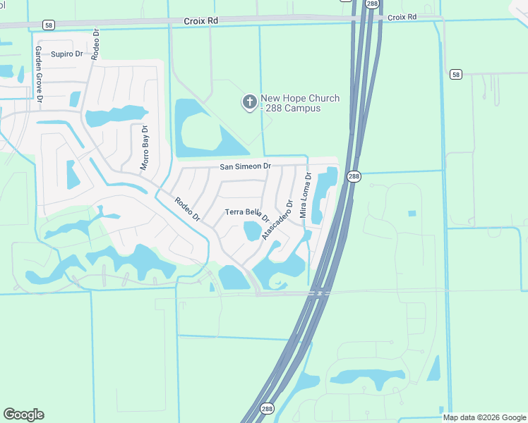 map of restaurants, bars, coffee shops, grocery stores, and more near 45 Terra Bella Drive in Manvel