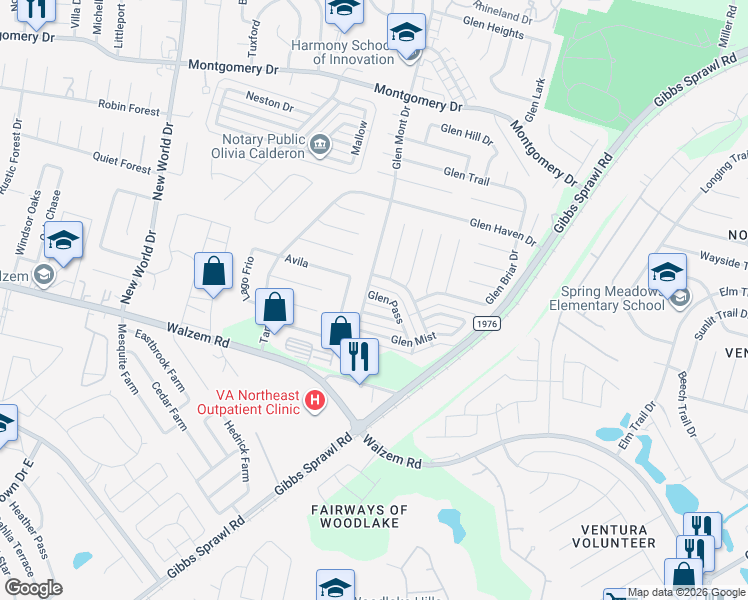 map of restaurants, bars, coffee shops, grocery stores, and more near 7531 Glen Mont in San Antonio