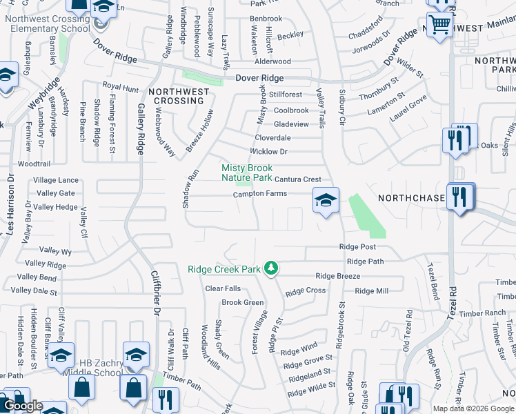 map of restaurants, bars, coffee shops, grocery stores, and more near 6930 Misty Brook in San Antonio