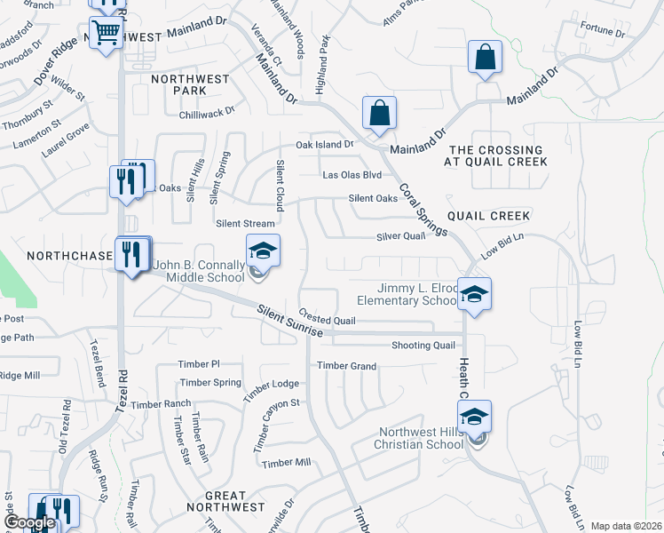 map of restaurants, bars, coffee shops, grocery stores, and more near 7218 Avator Bay in San Antonio