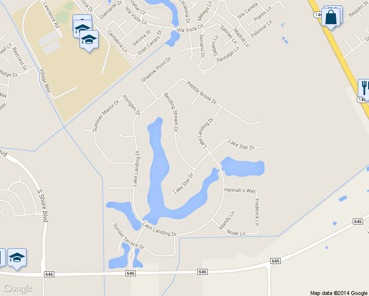 map of restaurants, bars, coffee shops, grocery stores, and more near 1864 Bending Stream Drive in League City