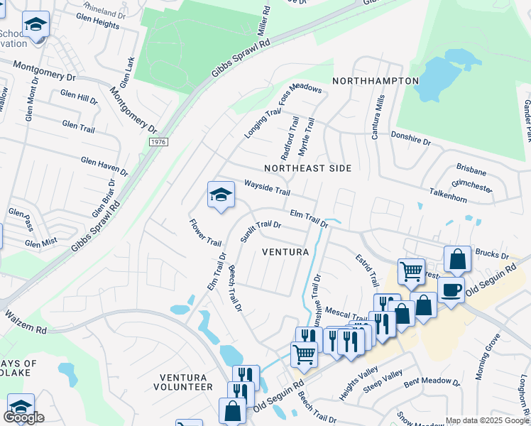 map of restaurants, bars, coffee shops, grocery stores, and more near 7202 Elm Trail Drive in San Antonio