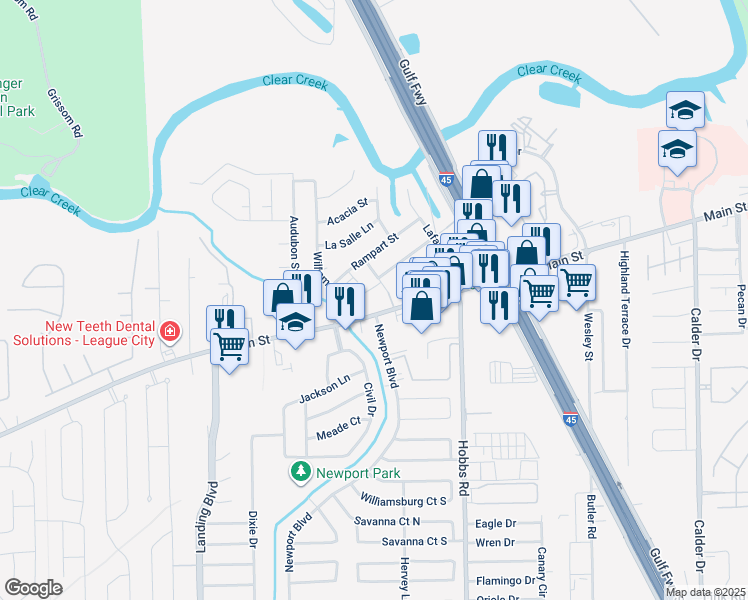 map of restaurants, bars, coffee shops, grocery stores, and more near 2098 W Main St in League City
