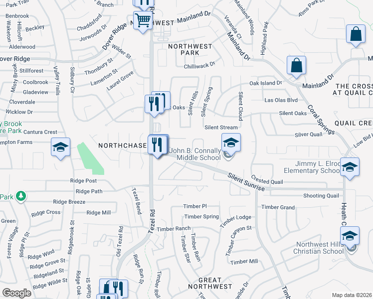 map of restaurants, bars, coffee shops, grocery stores, and more near 8806 Summer Trail in San Antonio