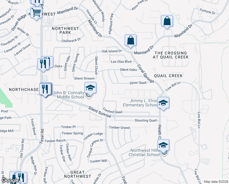map of restaurants, bars, coffee shops, grocery stores, and more near 7218 Avator Bay in San Antonio