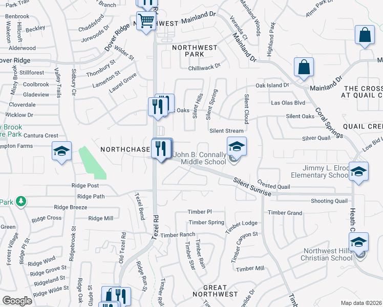 map of restaurants, bars, coffee shops, grocery stores, and more near 8806 Summer Trail in San Antonio