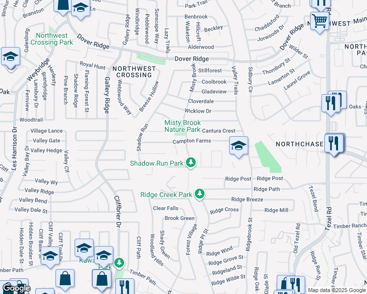 map of restaurants, bars, coffee shops, grocery stores, and more near 6930 Misty Brook in San Antonio