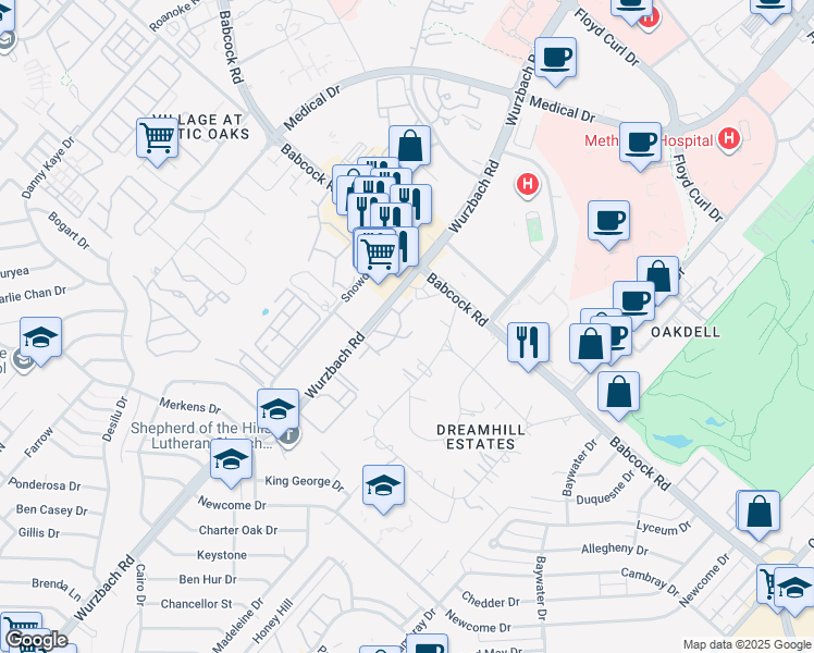 map of restaurants, bars, coffee shops, grocery stores, and more near 7119 West Beverly Mae Drive in San Antonio