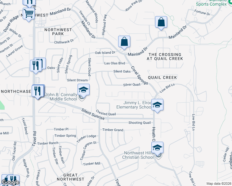 map of restaurants, bars, coffee shops, grocery stores, and more near 7222 Balcon Island in San Antonio