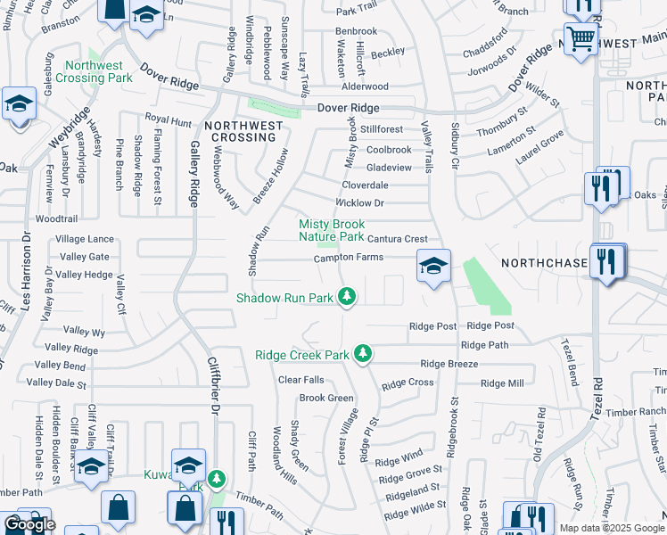 map of restaurants, bars, coffee shops, grocery stores, and more near 6930 Misty Brook in San Antonio