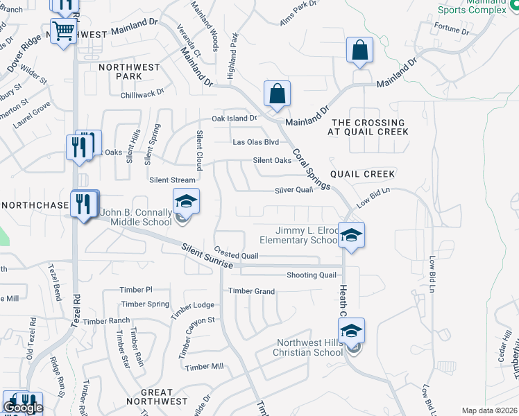 map of restaurants, bars, coffee shops, grocery stores, and more near 7222 Balcon Island in San Antonio
