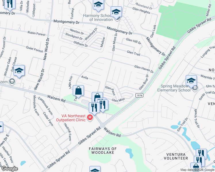 map of restaurants, bars, coffee shops, grocery stores, and more near 7531 Glen Mont in San Antonio