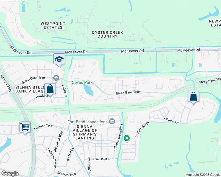map of restaurants, bars, coffee shops, grocery stores, and more near 3902 Chestnut Bend in Missouri City