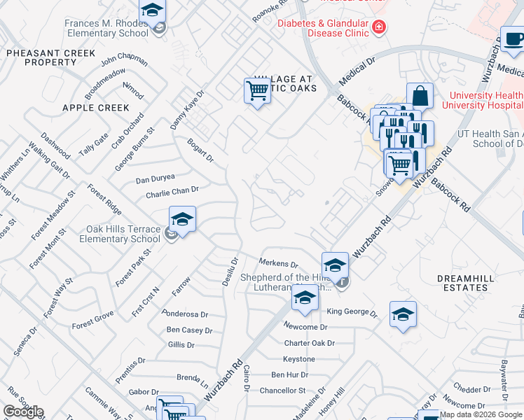 map of restaurants, bars, coffee shops, grocery stores, and more near 5414 Bright Run in San Antonio